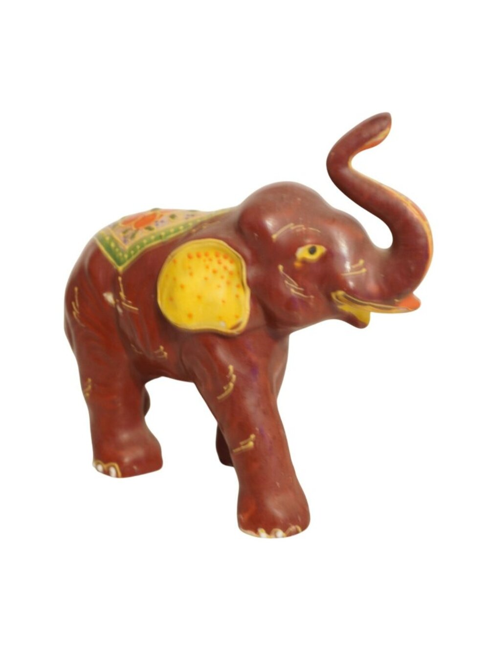 Vintage Brown Ceramic Elephant Figurine Made in Japan Trunk Up Lucky